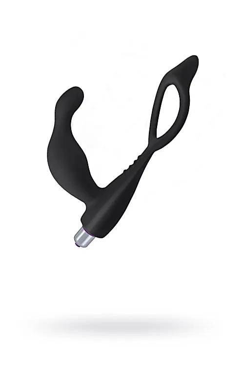 Стимулятор простаты Levett Gaius с дополнительным кольцом на мошонку, черный, 11,5 см