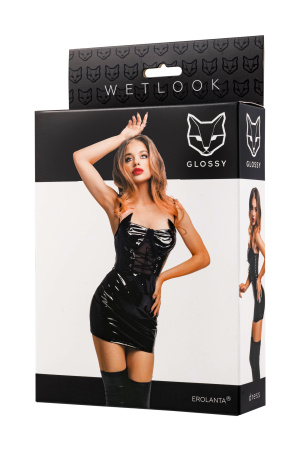 Платье Glossy Mirabell из материала Wetlook, черное, S