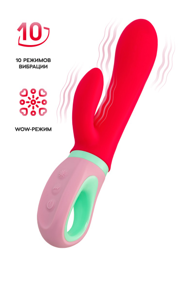 Вибратор с клиторальным стимулятором Flovetta PETUNIA, силикон, красный, 19 см