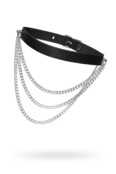 Чокер с цепочками, модель 1 Pecado BDSM, натуральная кожа, черный
