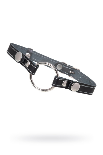 Кляп ""Кольцо 39 мм"" с белой строчкой Pecado BDSM, натуральная кожа, черный