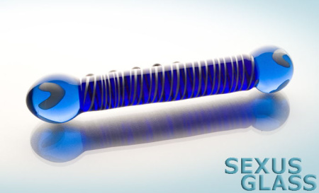 Двусторонний фаллоимитатор Sexus Glass, стекло, синий, 21 см