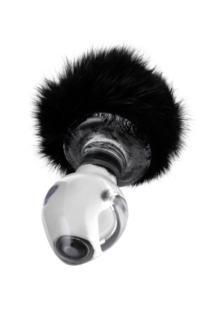 Анальная втулка Sexus Glass, стекло, с черным хвостом , прозрачная, 9,5 см